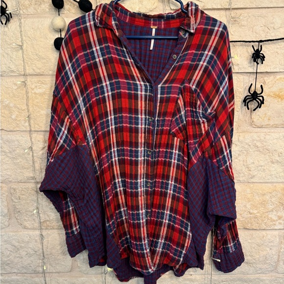 Free People Plaid Oversized Button Down Shirt - Size L - Picture 15 of 16